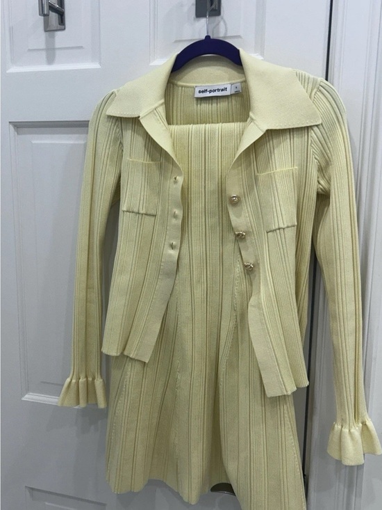 Self-Portrait Dresses & Skirts - Self-Portrait Pale Yellow Ribbed Knit Dress and Jacket Set